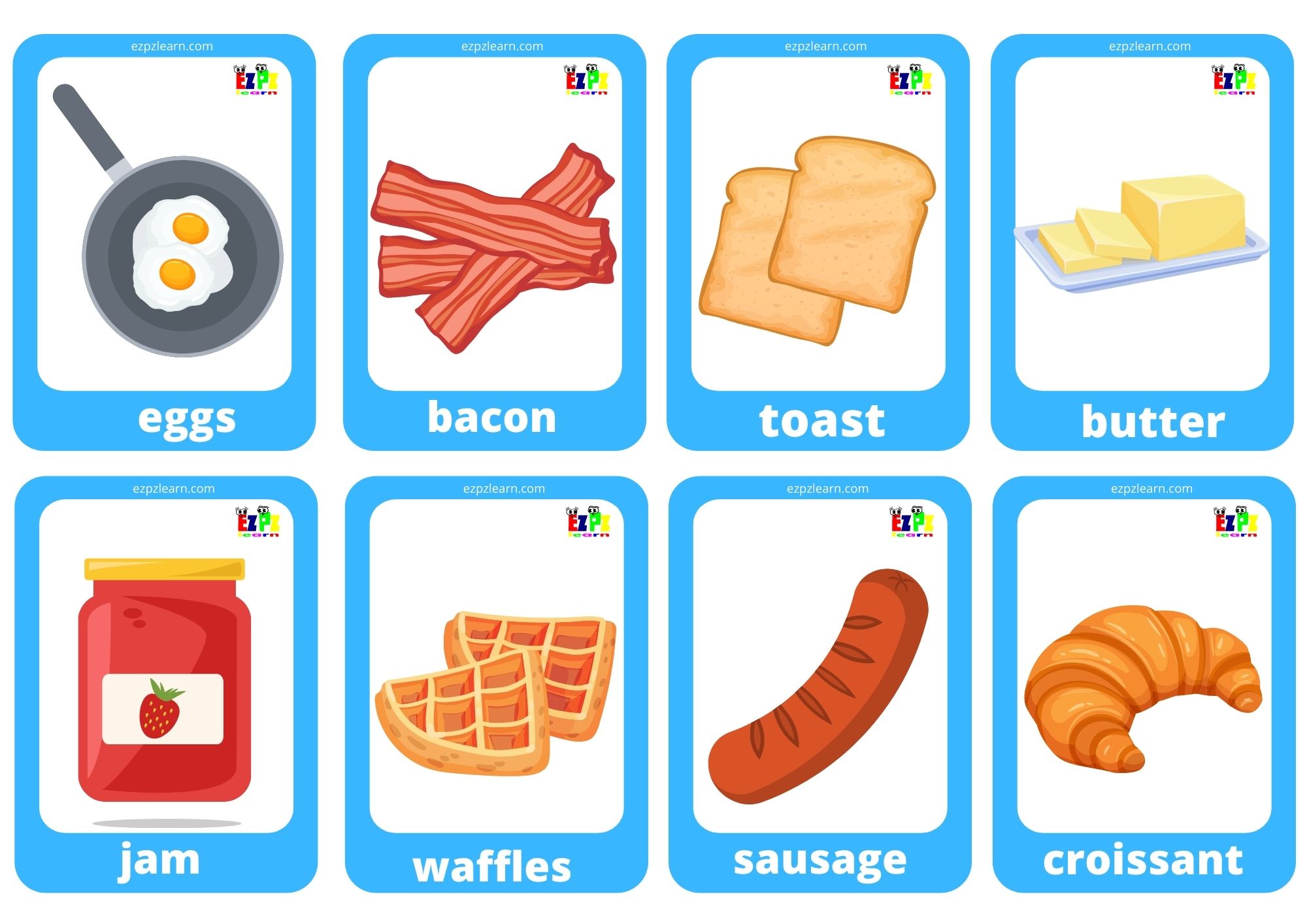 Breakfast Food Game Cards / Mini Flashcards - Ezpzlearn.com